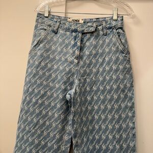 Fendi Light Blue Monogram Denim Pants fits like size 26